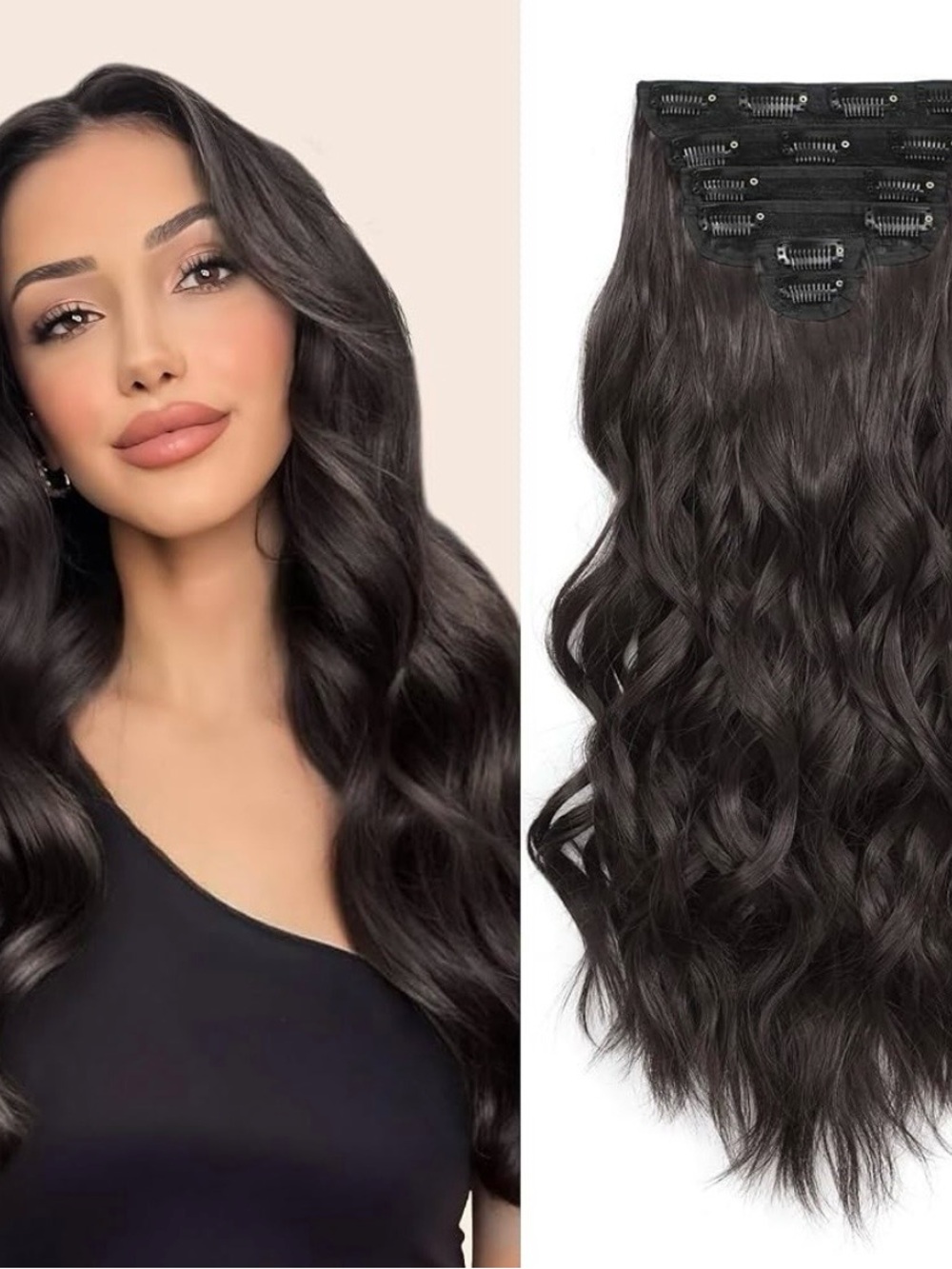 Clip-In Wavy Hair Extensions - Natural Dark Brown